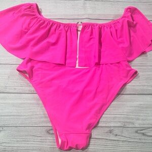 White Birch Bright Pink Off-Shoulder One Piece Swimsuit